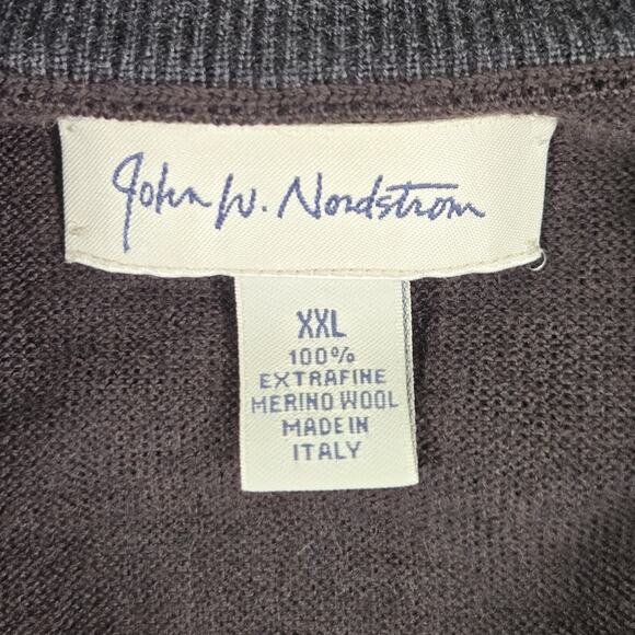John W Nordstrom Sweater Dark Brown Extra Fine Merino Wool Pullover 1/4 Zip 2XL - Picture 3 of 11